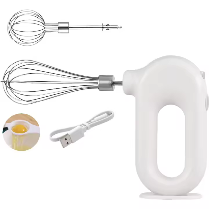 Batidora de mano portátil, minibatidora Eléctrica de mano, 4 velocidades ajustables, Carga USB, 1500 mAh (Blanca) - 1