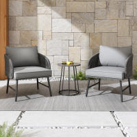 Juego de Bistro 3 Piezas, Juego de Muebles de Balcón, Cuerda Trenzada a Mano, Tabla de Vidrio, Sillas con Capacidad de Carga de 160Kg, para Terraza, Jardín y Balcón, Gris - details 2