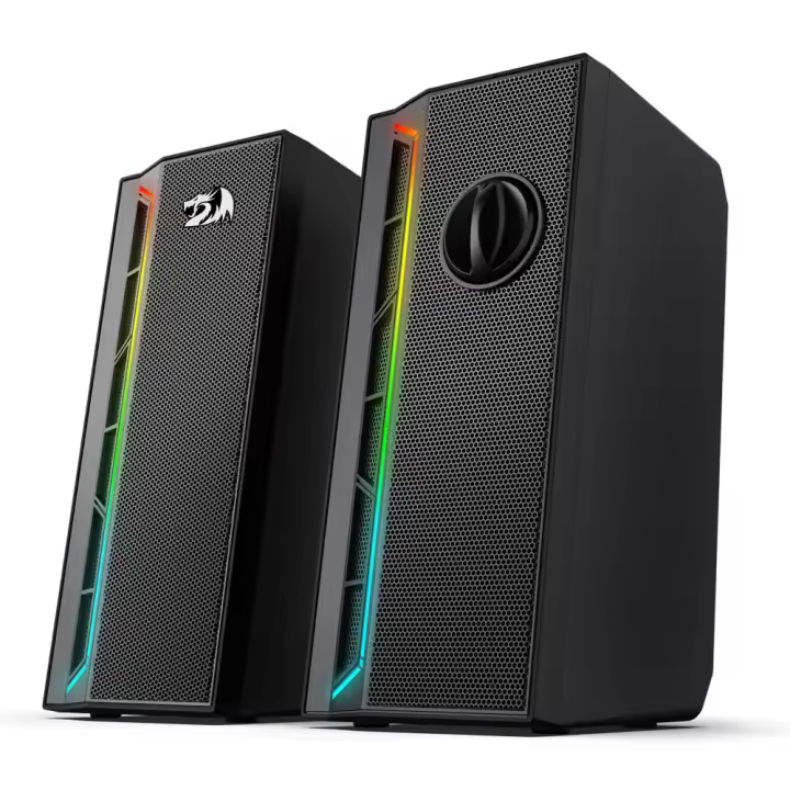 Barra de Sonido Para Tv Altavoz Bluetooth Portátil Potente Redragon GS580 Calliope Altavoces de Escritorio RGB, Sonido Mejorado de 2.0 Canales y Control de Volumen con Cable de 3.5mm - Negro - 1