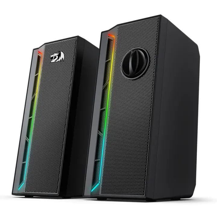 Barra de Sonido Para Tv Altavoz Bluetooth Portátil Potente Redragon GS580 Calliope Altavoces de Escritorio RGB, Sonido Mejorado de 2.0 Canales y Control de Volumen con Cable de 3.5mm - Negro - 1