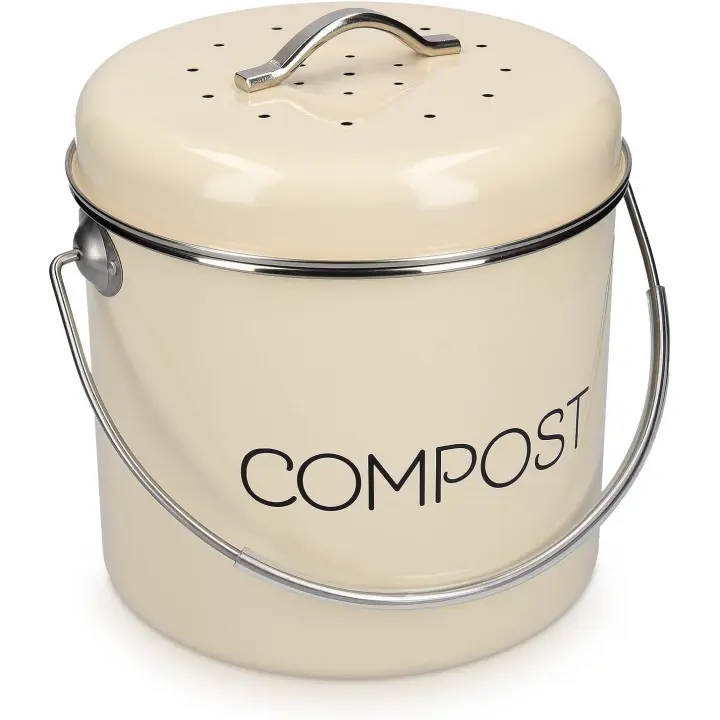 Contenedor de compostaje de cocina de acero inoxidable con filtro de carbón - 1