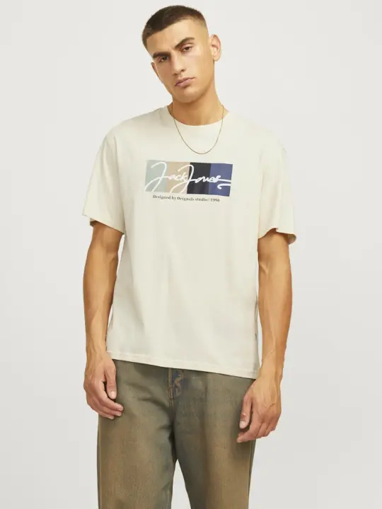 Jack & Jones Jorportland Block Branding Ss Cn Ln 12262662 Buttercream Hombre - 1
