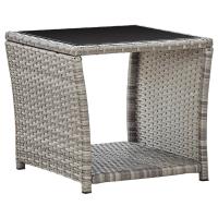 vidaXL Mesa de centro de ratán sintético y vidrio 45x45x40 cm en color Gris/Beige/Negro | estructura resistente ideal para salón dormitorio o estudio - details 0
