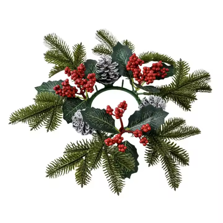 Anillo De Navidad Con Velas De 11 Pulgadas Accesorio De Vela Para Cocina Y Armario Con Bayas Y Nueces Rustico Para Hogar Y Centros De Mesa - 1