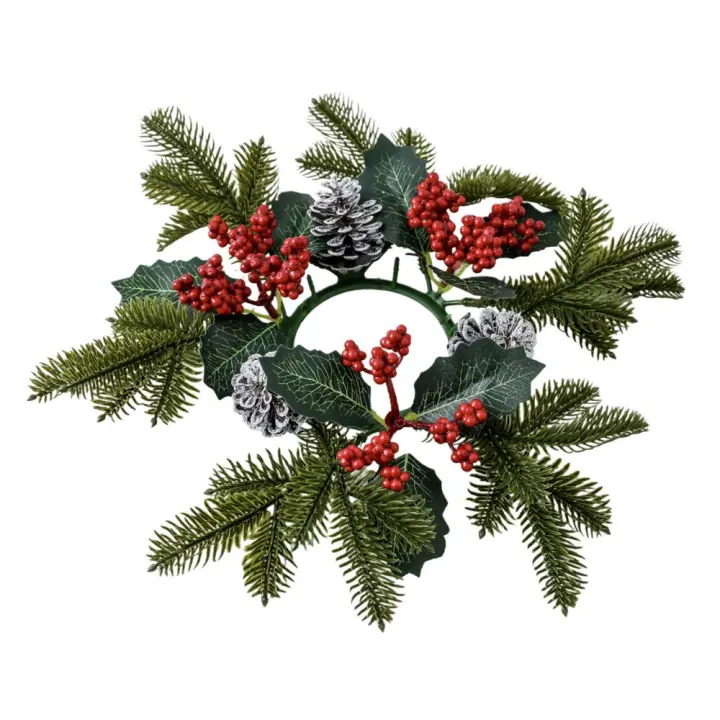 Anillo De Navidad Con Velas De 11 Pulgadas Accesorio De Vela Para Cocina Y Armario Con Bayas Y Nueces Rustico Para Hogar Y Centros De Mesa - 1