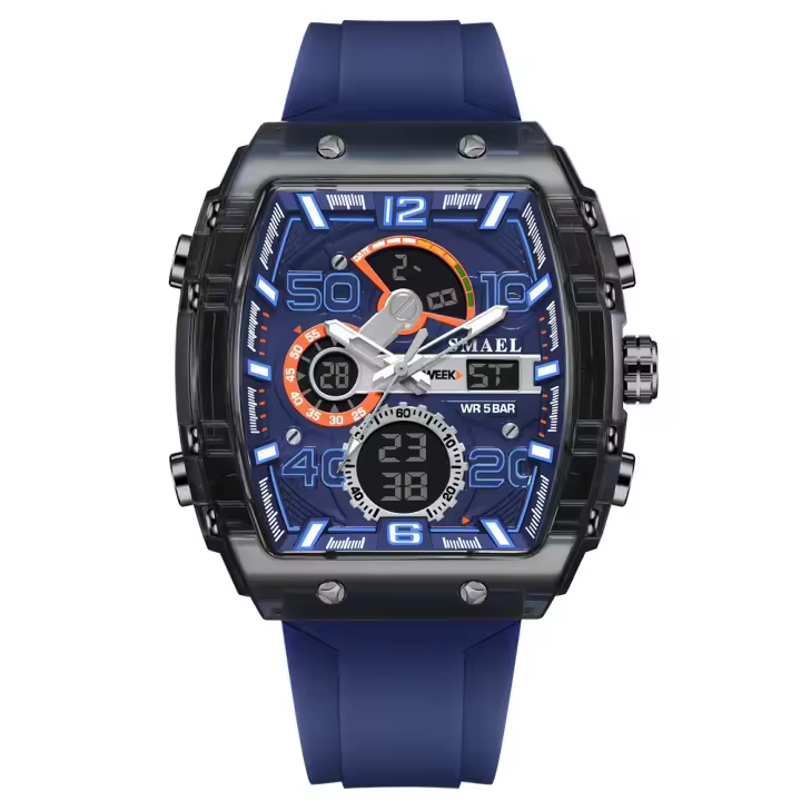 Reloj De Pulsera Digital Analógico SMAEL Para Hombre Con Pantalla Dual Cronógrafo Resistente Al Agua Y Luz LED Correa De Silicona Estilo Casual - 1