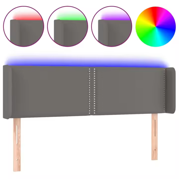 vidaXL Cabecero con LED cuero sintético gris 147x16x78/88 cm - 1