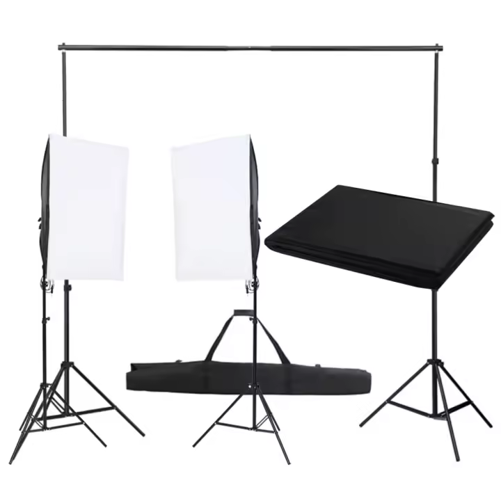 vidaXL Kit de estudio fotográfico con set de luces y fondo - 1