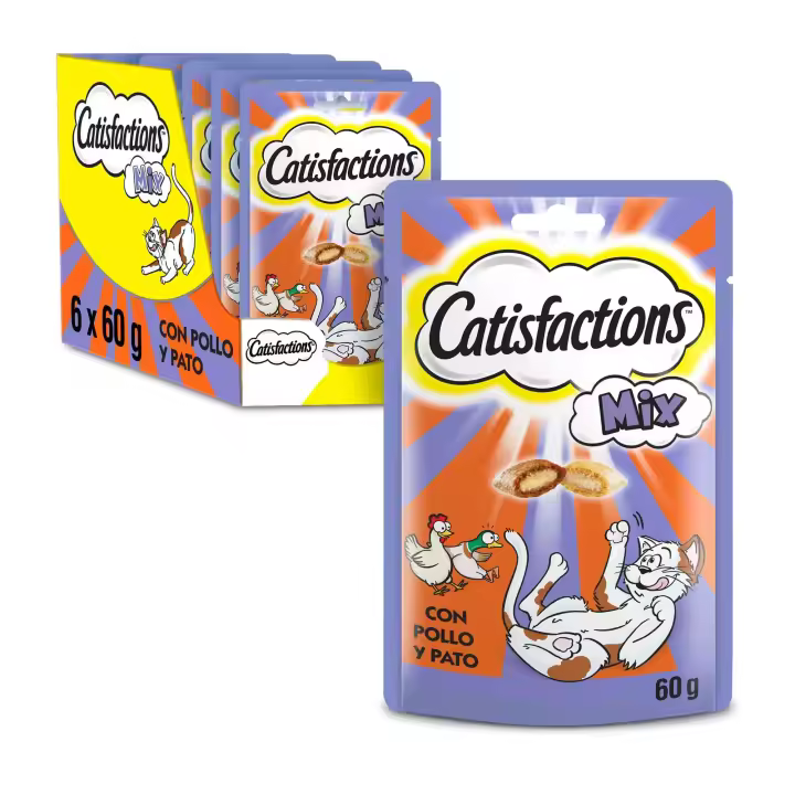 Catisfactions Golosinas para Gatos Pollo y Pato - Pack de 6 Sobres - 1