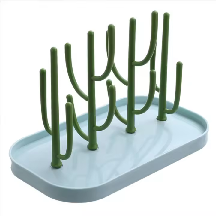 Rack De Secado Para Botellas De Bebé En Rosa Y Beige Soporte De Almacenamiento Removible Para Copas De Alimentación Con Agujeros Para Drenaje Compatible Con Máquina De Secado - 1