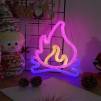 Lámpara De Decoración LED Neón Flame Fire Logo Para Pared Habitación Barra Tienda Fiesta Navidad Invierno Sin Batería Incluida - details 3