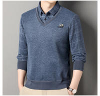 Suéter De Poliéster Para Hombre Con Cuello Polo Y Rayas Gris Oscuro Acolchado Y Cálido Para Otoño E Invierno Moda Coreana - details 4