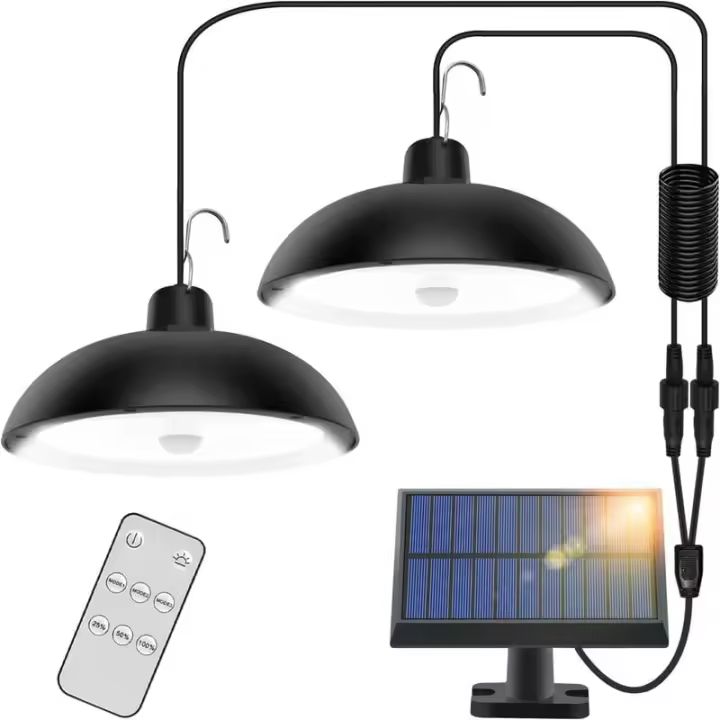 Lámpara solar para exteriores, 78 LED, 4 modos, sensor de movimiento, control remoto, panel solar ajustable 360°, 3 niveles de brillo, IP65 resistente al agua, lámpara solar para jardín y camping. - 1