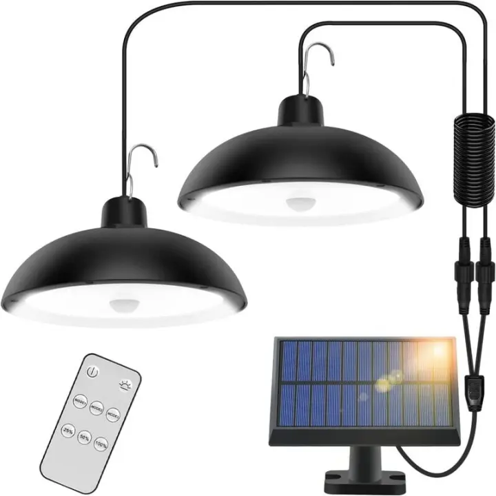 Lámpara solar para exteriores, 78 LED, 4 modos, sensor de movimiento, control remoto, panel solar ajustable 360°, 3 niveles de brillo, IP65 resistente al agua, lámpara solar para jardín y camping. - 1