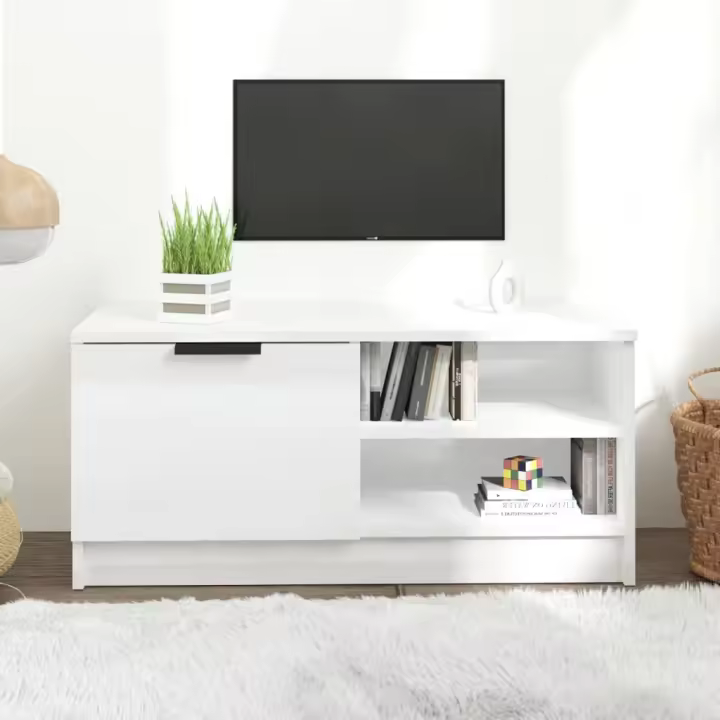 vidaXL Mueble de TV madera contrachapada blanco brillante 80x35x36,5cm - 1
