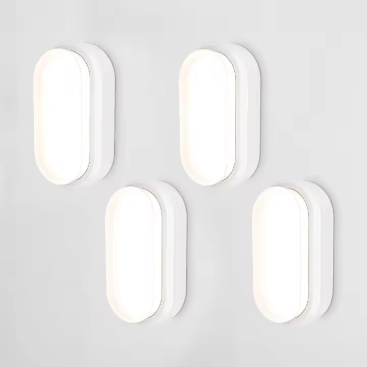 Lote de 4 lámparas LED de Bodega Blanca-12 W 1160 LM-Aplique ovalado - IP54 - Aplique de pared - 4000 K Blanco Neuter-Lámpara de techo para cuarto de baño bodega WC Garaje más alto - 1