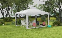 Carpa de Jardín 4x3 m Cenador Desmontable Exterior con 4 Mosquiteras Laterales 2 Puertas con Cremallera y 6 Orificios de Drenaje Impermeable Anti-UV para Terraza Patio Playa Blanco y Negro - details 0