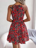 Vestido De Verano Casual Para Mujer Con Estampado Floral Y Volantes Estilo Halter Largo Mini Polyester Slim Fit Y Flare - details 12