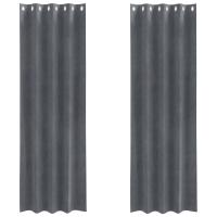 Cortinas Opacas vidaXL con Ojales 2 pcs de Terciopelo Gris Claro - details 1