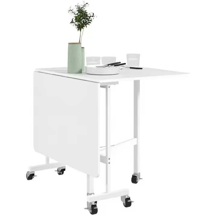 HOMCOM Mesa Plegable de Comedor para 4-6 Personas Mesa de Comedor Plegable con Ruedas y Alas Abatibles Mesa Abatible para Cocina Salón 120x80x73 cm Roble - 1
