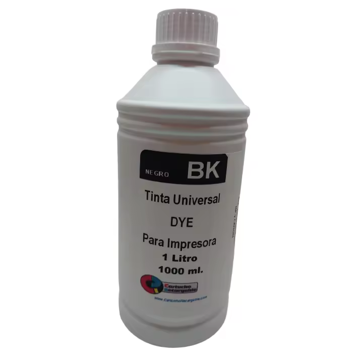 Tinta Ink-Jet Negra Compatible HP y Canon - DYE- Tinta de Alta Fluidez - 1 Litro - 1