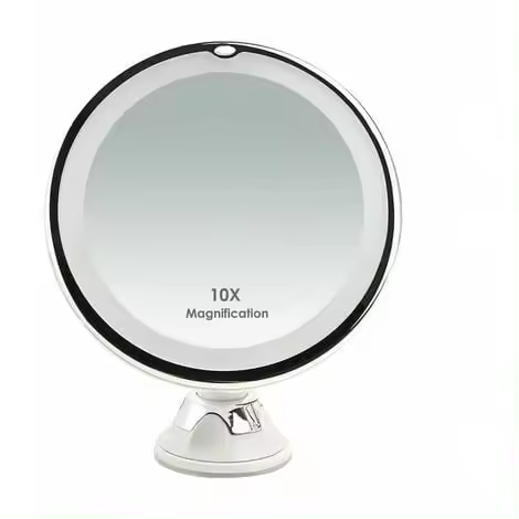 Iluminaciónparaelbaño Espejo de aumento de 10x, espejo de maquillaje iluminado con LED para viajes, con ventosa, espejo de aumento montado en la pared, rotación de 360°, espejo independiente ideal - 1