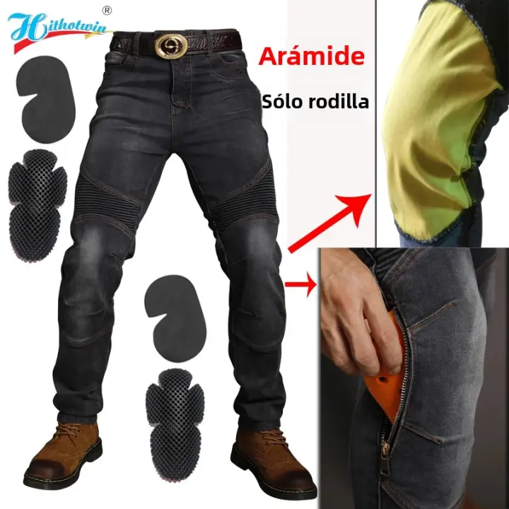 Pantalones De Motocicleta Para Hombres Con Protección De Rodilla Y Antigolpes Kevlar Aramid Fireproof Casual Motocross Azul - 1