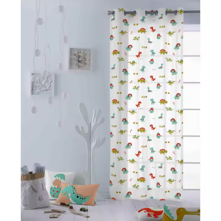 CORTINA CON OJALES INFANTIL 100% ALGODÓN DINO COOL KIDS FABRICADO EN ESPAÑA - 1
