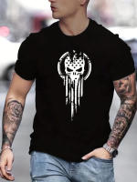 Camiseta De Verano Para Hombre Talla Grande 100% Algodón Estampado De Calavera Cuello Redondo Manga Corta Ajustada Top Casual - details 6