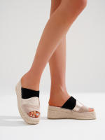 Sandalias de cuña de suela gruesa informales de estilo bohemio para playa Tricolor y verano con punta abierta, Mules de Plataforma con Punta Abierta de Esparto - details 0