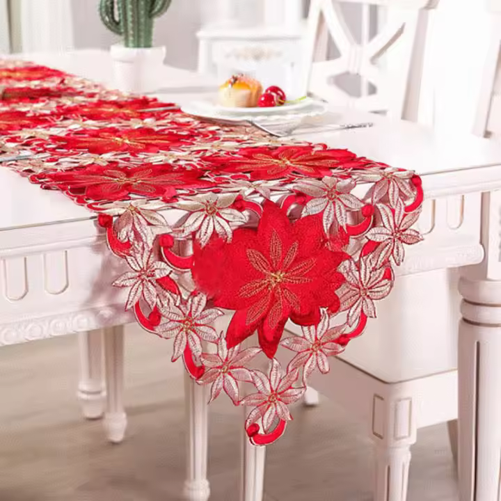 Decoración De Mesa Neutra Para Navidad Tela De Mesa De Lujo Con Encaje De Nogal 70x15 Pulgadas Impermeable Estilo Encaje Estampado Rayado - 1