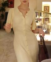 Vestido Tejido De Pescuezo Slimming Estilo Europeo Y Americano Nuevo Verano 2024 Cintura Delgada Hueco A-Line Manga Corta Cuello Redondo Streetwear Longitud Media Pierna Para Mujer - details 4