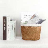 Cesta De Almacenamiento De Fibra De Planta Seagrass Tejida Con Flores Secas Para Decoración Del Salón Cesta De Ropa Y Escritorio Ecológica Y Práctica - details 11