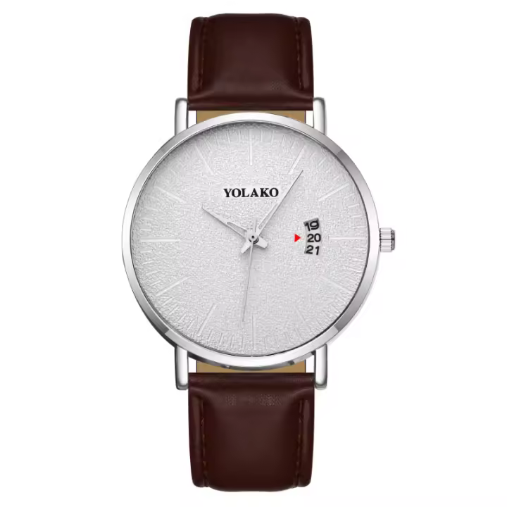 Reloj Hombre de Cuarzo con Agujas Azules y Correa de Cuero - Elegancia Minimalista para Todas las Edades - 1