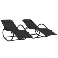 vidaXL Tumbonas mecedoras 2 uds acero y textilene Negro, Gris, Crema Sillas de Exterior Ideal para jardín, playa, piscina, terraza Tumbona Piscina Tumbonas Playa Tumbonas Jardín Exterior - details 1