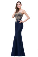 Vestido De Noche Elegante De Sirena Para Mujer Azul Rojo Con Aplicaciones Doradas Lace Sweetheart Illusion Vestido De Boda Fiesta Prom Robe De Soiree - details 27