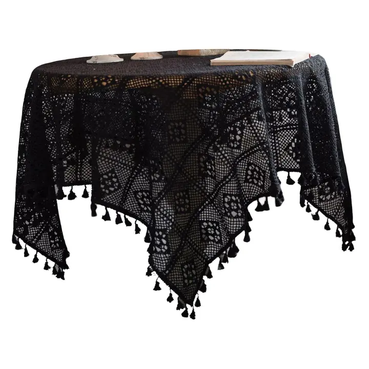 Tablecloth Hollow Knitting Design Retro Dustproof Elegant Decorative Cotton Rustic Crochet Table Cov - 1