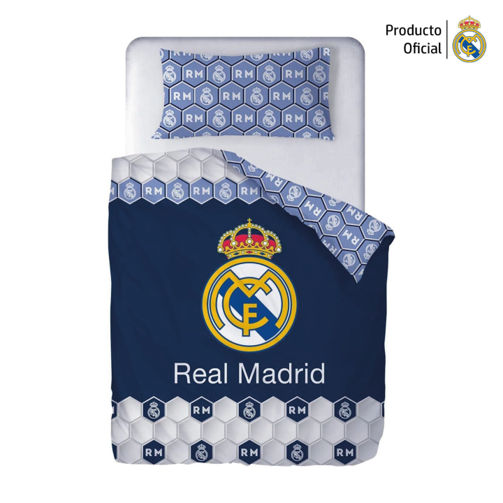 Real Madrid CF - Funda Nórdica Real Madrid, Licencia Oficial, 2 Piezas, Diseño Escudo Centrado