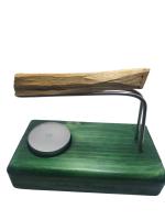 Quemador de Palo Santo de Madera, Soporte de Metal, con Vela de Té, Diseño Rústico (Verde), madera natural barnizada. Lalas Candels - details 0