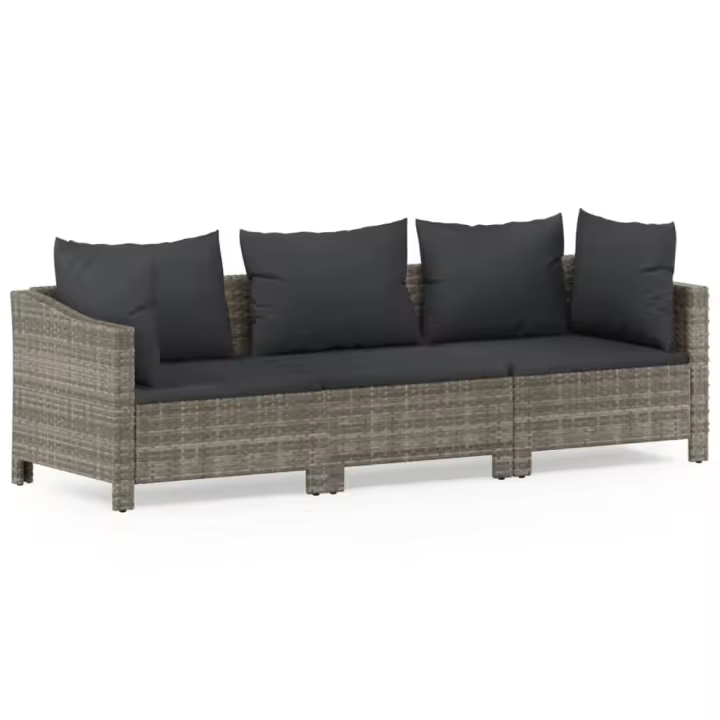 vidaXL Set de muebles de jardín 3 pzas y cojines ratán sintético gris - 1