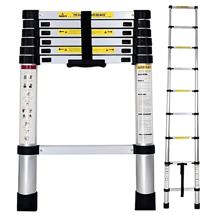 Escalera Telescópica de Aluminio Extensible y Plegable  Compacta, Ligera, Escalera Plegable Portátil, Escalera multifunción, Portátil y Antideslizante  Ideal para Uso Doméstico, Profesional, Reformas, Jardín, Taller, Alturas y Almacenamiento - 1