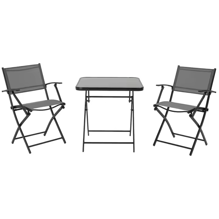 Conjunto de Balcón plegable de 2 plazas con Mesa Y 2 sillas de Malla de metal gris Negro para Jardín y Terraza - 1
