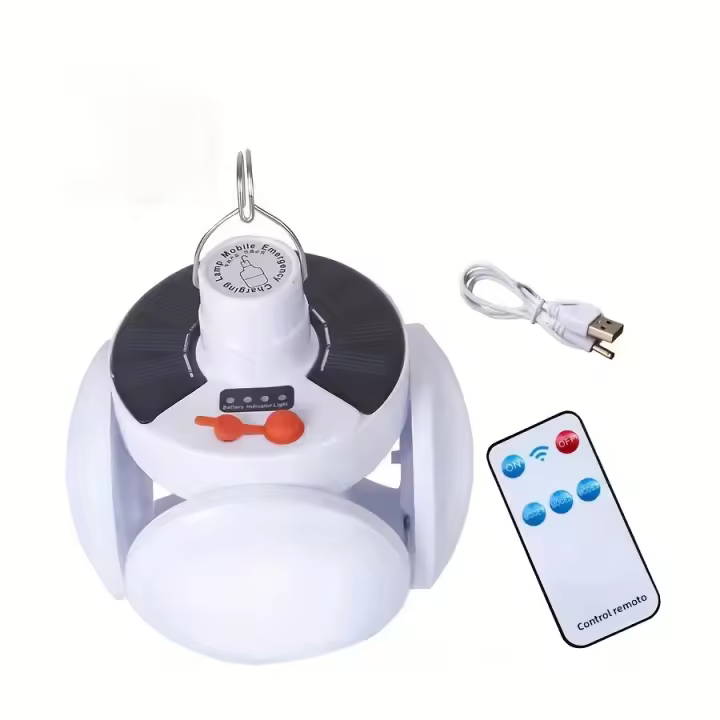 Lámpara De Mesa Recargable Portátil Con Solado Solar Para Camping Iluminación De Emergencia Con Mango Y Control Remoto Bombilla Plegable Para Tienda De Campaña - 1