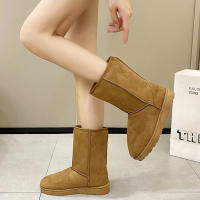Botas De Nieve De Piel Suave Para Mujer Botas De Media Calf Comfortables Y Calientes Con Suela Gruesa Y Tacón Medio Estilo Casual Y Moda Color Sólido Invierno - details 1
