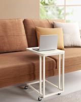 Mesa auxiliar moderna con ruedas y pies ajustables, ideal para dormitorio, fácil de montar, marco de acero, en blanco crema o negro ébano - details 1