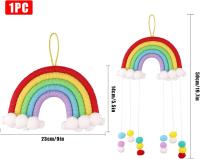 Arco Iris Tapiz Nubes Decoración para colgar en la pared Tejido a mano Macrame Tejido Fieltro Bolas Colgante de pared Arco Iris Macrame Adornos de pared para la decoración del dormitorio - details 0
