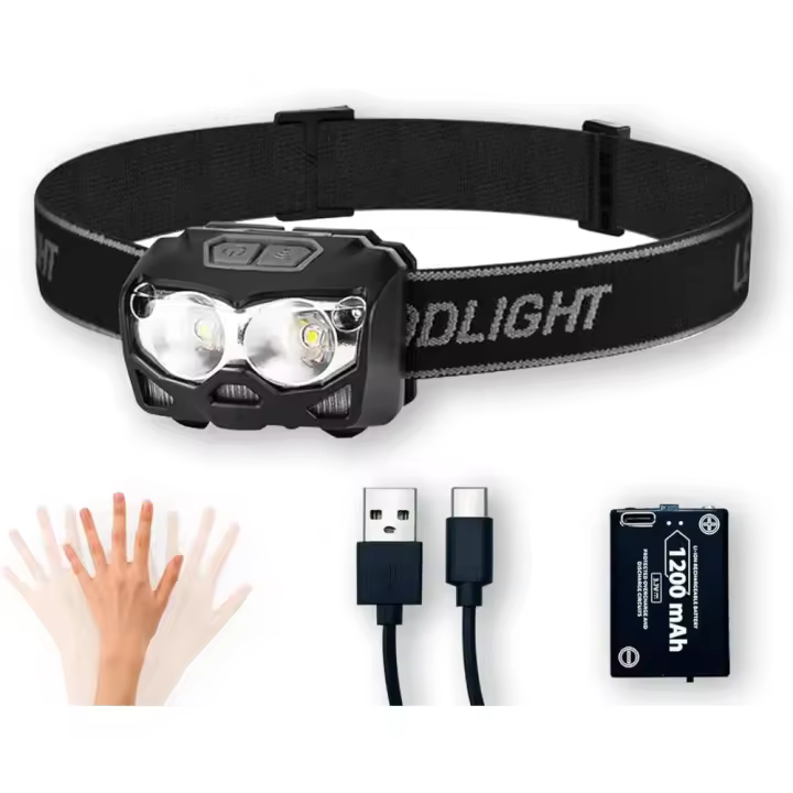 Linterna Frontal LED Recargable USB-C 500 Lumen Impermeable Para Camping Running Ciclismo Pesca Con Ángulo De Haz De 360° - 1