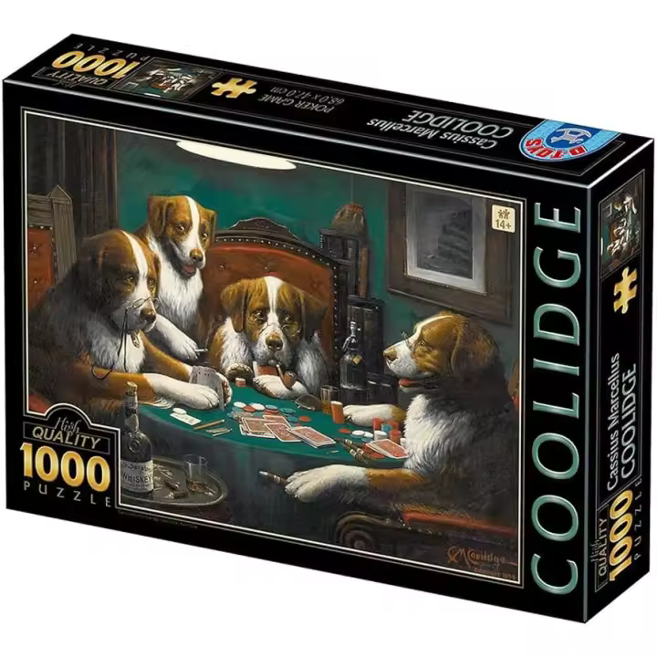 D-Toys - Puzzle de 1000 Piezas, Diseño de Perros Jugando al Poker de Cassius Marcellus Coolidge - 1