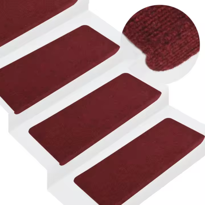 vidaXL Alfombrilla autoadhesiva de escalera 15 uds rojo 65x24,5x3,5 cm - 1