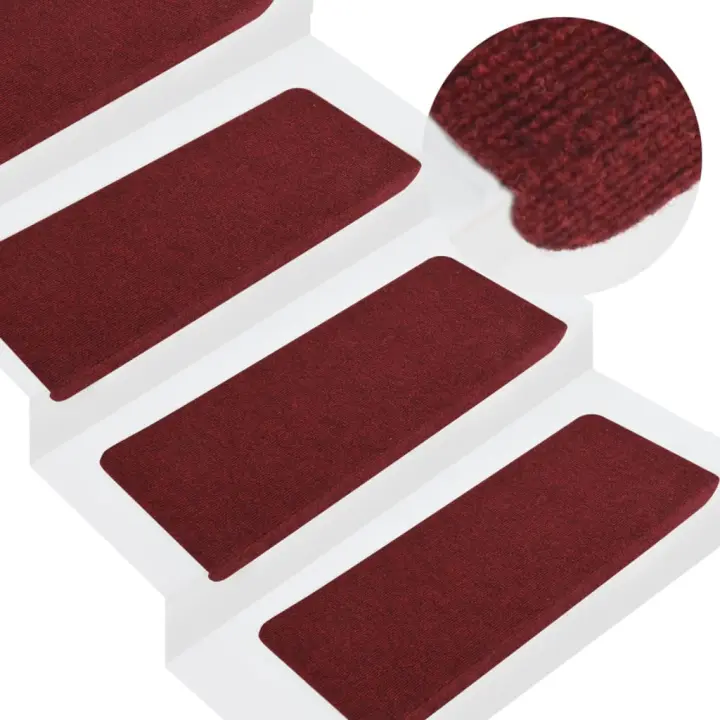 vidaXL Alfombrilla autoadhesiva de escalera 15 uds rojo 65x24,5x3,5 cm - 1